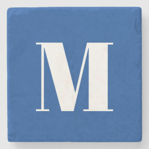 Deep Blue Initial Letter Monogram Modern Stylish Stone Coaster