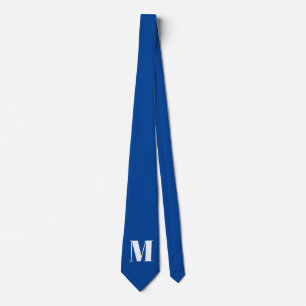 Deep Blue Initial Letter Monogram Modern Stylish Tie