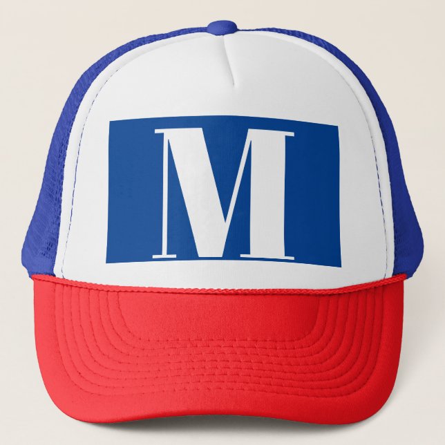 Deep Blue Initial Letter Monogram Modern Stylish Trucker Hat (Front)
