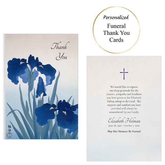 Deep Blue Irises Orthodox Christian Memorial Thank You Card (Creator Uploaded)