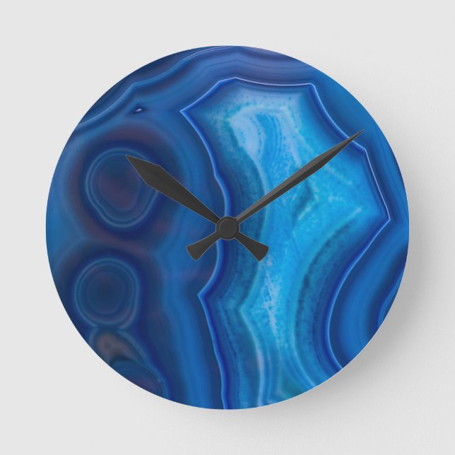 Deep Blue Lagoon Agate Round Clock (Front)