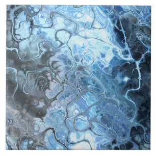 Deep Blue Marble Fractal Style Abstract Ceramic Tile