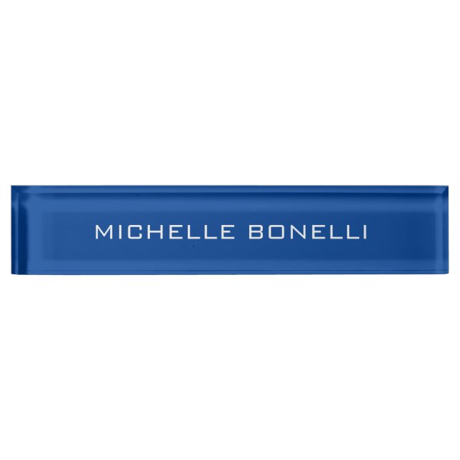 Deep Blue Minimalist Plain Modern Nameplate (Front)