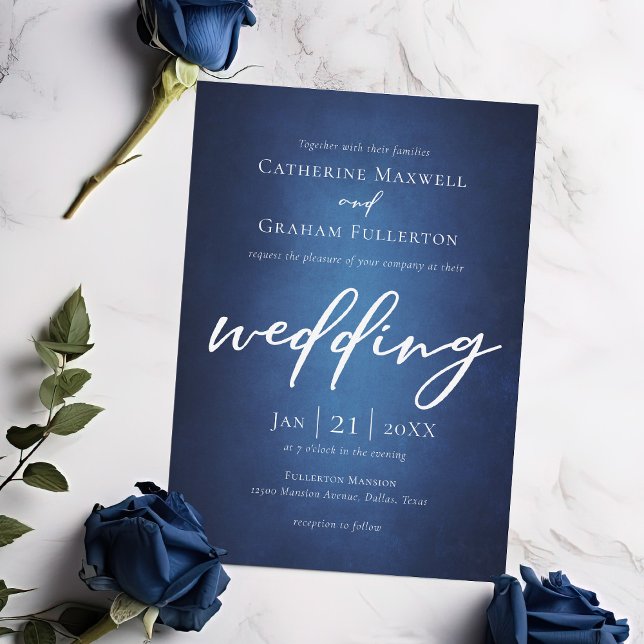 Deep Blue Minimalist Typography Lakeside Wedding Invitation (Creator Uploaded)