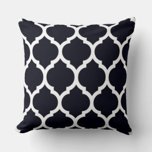 Deep Blue Moroccan lattice Quatrefoil Pattern Cushion