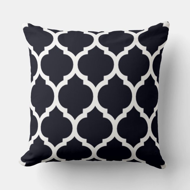 Deep Blue Moroccan lattice Quatrefoil Pattern Cushion (Front)