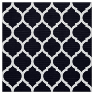 Deep Blue Moroccan lattice Quatrefoil Pattern Fabric