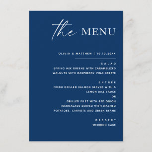 Deep Blue Navy Coastal Wedding Modern Nautical Menu