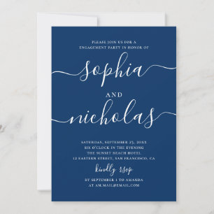 Deep Blue Navy Elegant Seaside Engagement Party Invitation