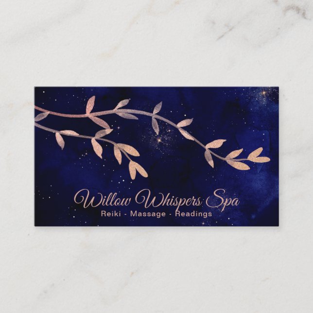 *~* Deep Blue Night Sky Botanical Willow Branch Business Card (Front)