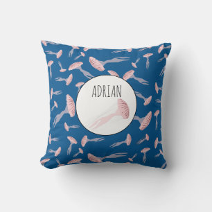 Deep Blue Ocean Jellyfish Pattern Custom Name Cushion