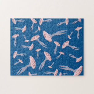 Deep Blue Ocean Jellyfish Pattern Jigsaw Puzzle