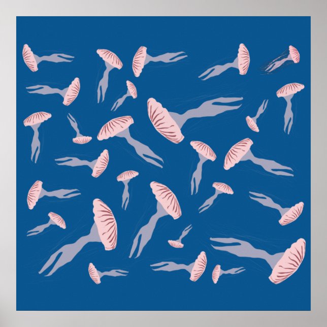 Deep Blue Ocean Jellyfish Pattern Poster (Front)
