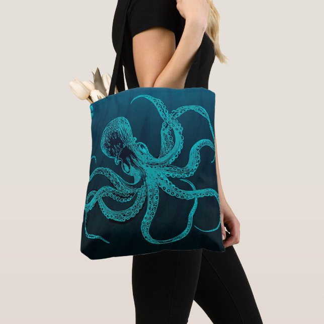 Deep Blue Ocean Octopus Tote Bag (Close Up)