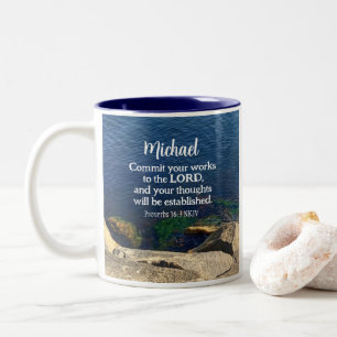 Deep Blue Ocean Photo Bible Verse Graduate Two-Tone Coffee Mug