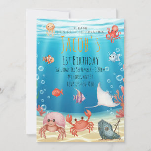 Deep Blue ocean sea creatures birthday Invitation