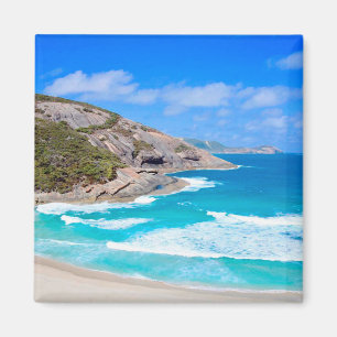 Deep Blue Ocean Waves Cliffs Blue Sky Photo Magnet