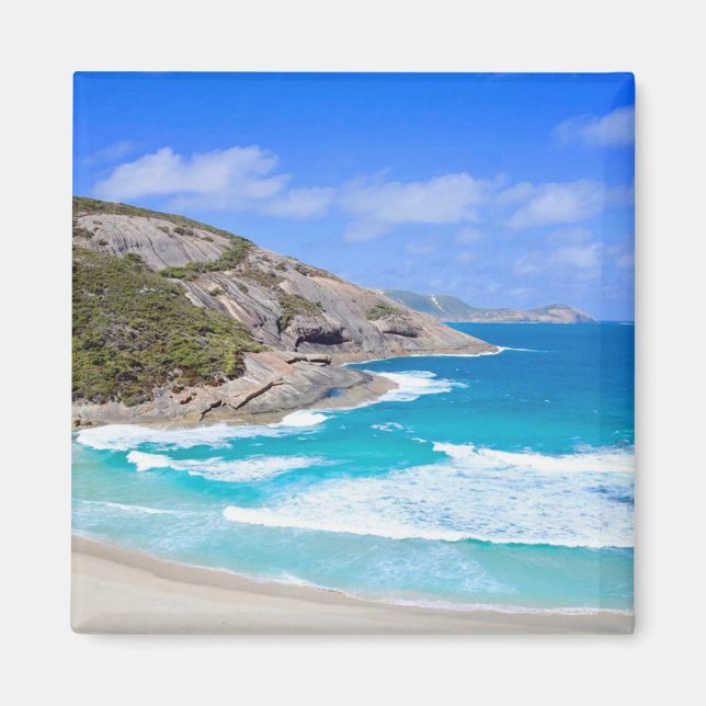 Deep Blue Ocean Waves Cliffs Blue Sky Photo Magnet (Front)