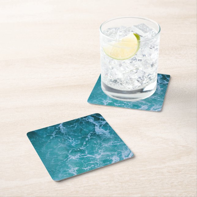 Deep Blue Ocean Waves Square Paper Coaster (Insitu)