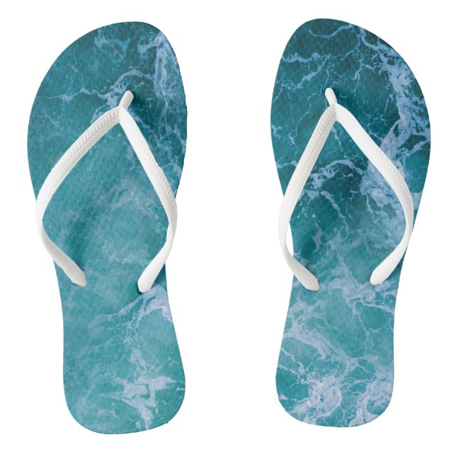 Deep Blue Ocean Waves Thongs (Footbed)