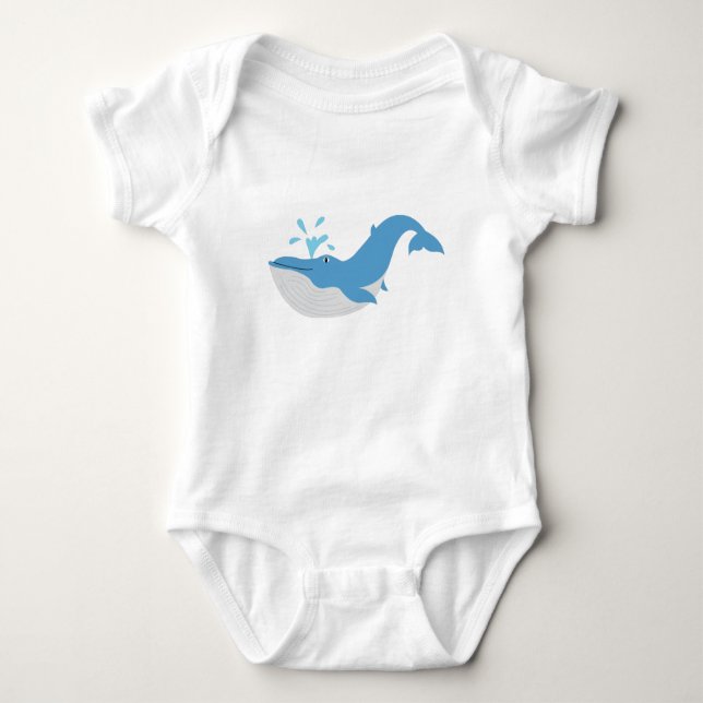 Deep Blue Ocean Whale Baby Bodysuit (Front)