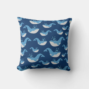 Deep Blue Ocean Whale Pattern Cushion