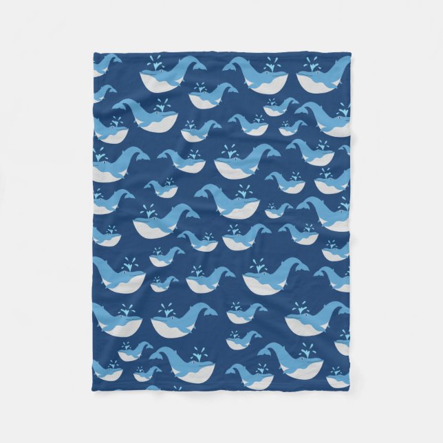 Deep Blue Ocean Whale Pattern Fleece Blanket (Front)