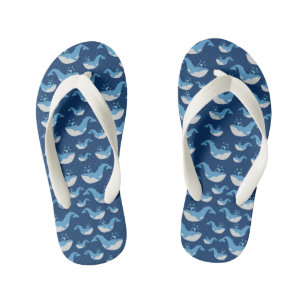 Deep Blue Ocean Whale Pattern Kid's Thongs