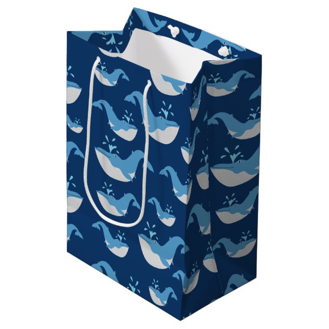 Deep Blue Ocean Whale Pattern Medium Gift Bag (Front Angled)