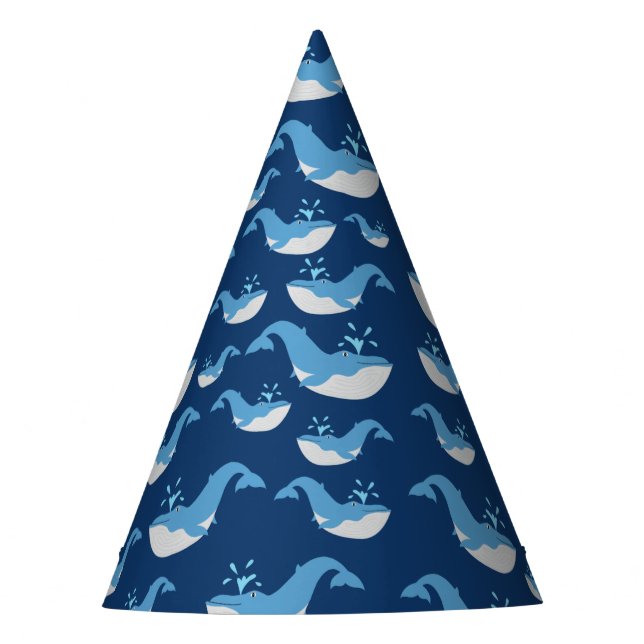 Deep Blue Ocean Whale Pattern Party Hat (Front)