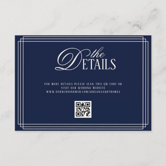 Deep Blue Old Money Wedding Details  Enclosure Card (Front)