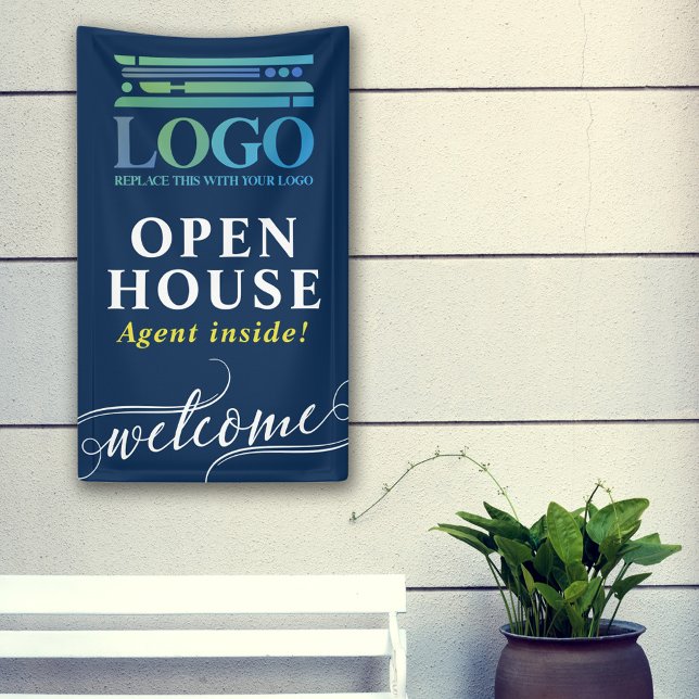 Deep Blue Open House Realtor Logo Welcome Banner (Creator Uploaded)