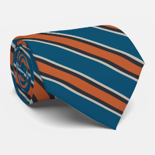 Deep Blue Orange Rust Red Black Grey Stripe Tie