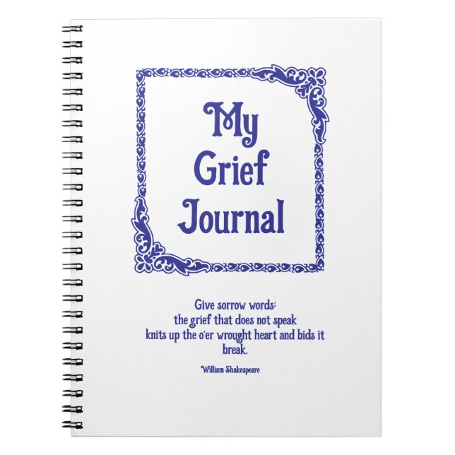 Deep Blue Ornate Corners Border Grief Journal (Front)