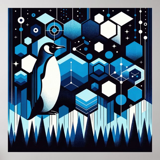 Deep Blue Penguin Cool Ice Snow Winter Antarctic Poster (Front)
