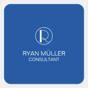 Deep Blue Professional Elegant Plain Monogram Square Sticker