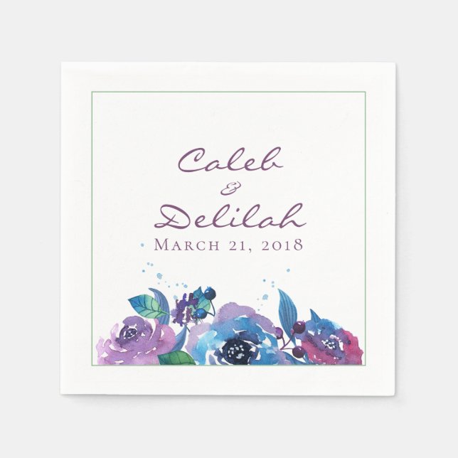 Deep Blue Purple Moody Twilight Floral Wedding Napkin (Front)