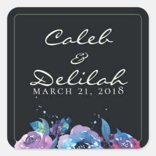 Deep Blue Purple Moody Twilight Floral Wedding Square Sticker
