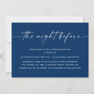 Deep Blue Rehearsal Dinner   Elegant Winter Navy Invitation