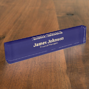 Deep blue Retro Bold Serif Desk Name Plate