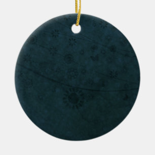 Deep Blue Retro Flowers and Butterflies Abstract Ceramic Tree Decoration