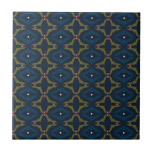 Deep Blue Retro Vintage Pattern Ceramic Tile