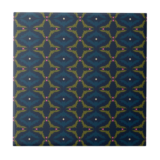 Deep Blue Retro Vintage Pattern  Ceramic Tile (Front)