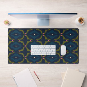 Deep Blue Retro Vintage Pattern Desk Mat