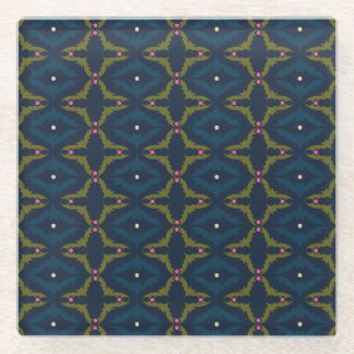 Deep Blue Retro Vintage Pattern  Glass Coaster