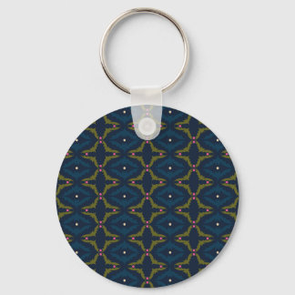 Deep Blue Retro Vintage Pattern  Key Ring