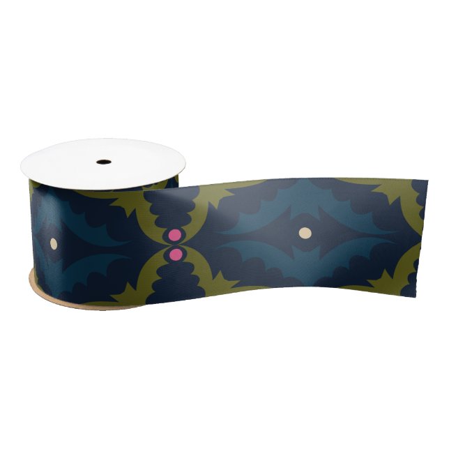 Deep Blue Retro Vintage Pattern  Satin Ribbon (Spool)