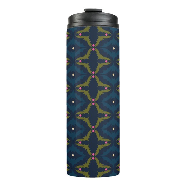 Deep Blue Retro Vintage Pattern  Thermal Tumbler (Front)