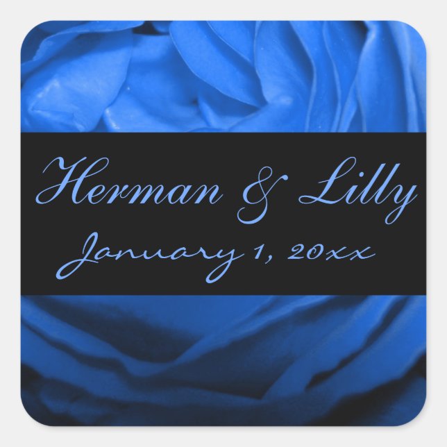 Deep Blue Rose Personalised Wedding Square Sticker (Front)