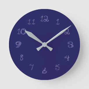 deep blue round clock with fabric font numbers